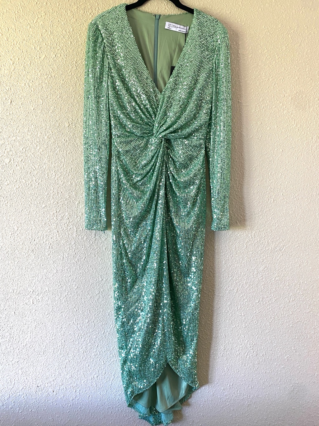 Nwt Ieena For Mac Duggal Sequined High Low Front Twist Midi Dress 26549 Size 2